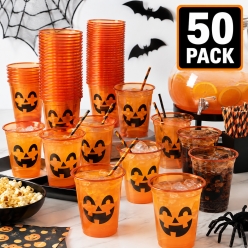 16 oz Plastic Pumpkin Cups - BIG 50 Pk
