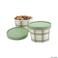Pink & Sage Plaid Paper Snack Bowls with Lids-12Pk