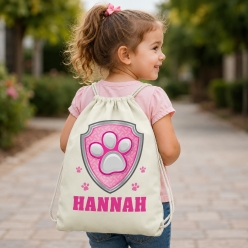 Paw Patrol Pink Badge Personalized Drawstring Backpack