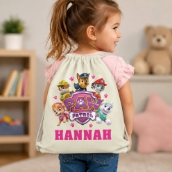 Paw Patrol Pink Friends Personalized Drawstring Backpack