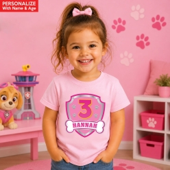 Pink Patrol Badge Personalized Name & Age Pink T-shirt