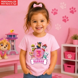 Paw Patrol Pink Personalized Name & Age Pink T-shirt