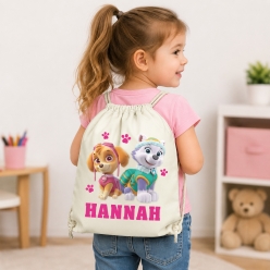 Paw Patrol Pink Dogs Personalized Drawstring Backpack