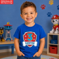 Patrol Badge Personalized Name & Age Blue T-shirt