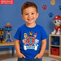 Paw Patrol Characters Personalized Name & Age Blue T-shirt
