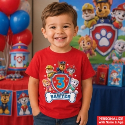 Paw Patrol Personalized Name & Age Red T-shirt