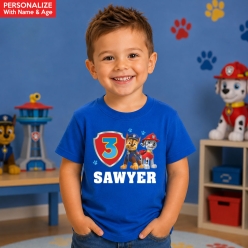 Paw Patrol Marshall & Chase Personalized Name & Age Blue T-shirt