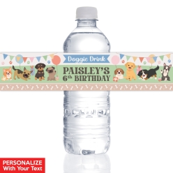 Pawsome Dog Party PERSONALIZED VINYL Bottle Labels - 10 PK