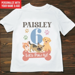 Pawsome Let's Pawty Personalized Name & Age T-shirt