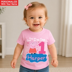 Peppa 1st Birthday Personalized Light Pink T-shirt