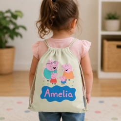 Peppa Pig Family Personalized Name Drawstring Backpack