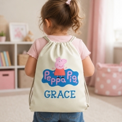 Peppa Pig Logo Personalized Name Drawstring Backpack