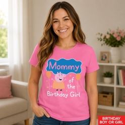 Peppa Mommy of Birthday Girl/Boy Dark Pink T-shirt
