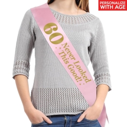 65% OFF: 60 Never Looked So Good Pink Satin Sash w/ Gold