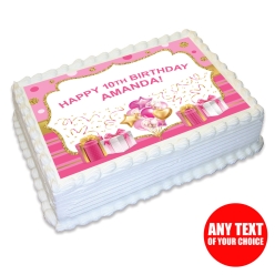 Pink and Gold Birthday Personalizable Edible Icing