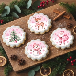 Pink Christmas Cookie/Cupcake Icing Toppers 12PK