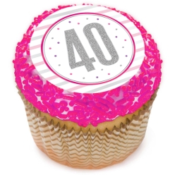 Pink Glitz Age 40 Cupcake Icing Toppers 12pk