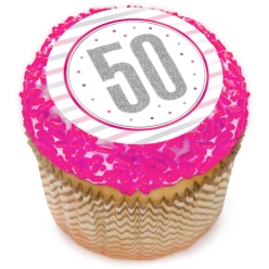 Pink Glitz Age 50 Cupcake Icing Toppers 12pk