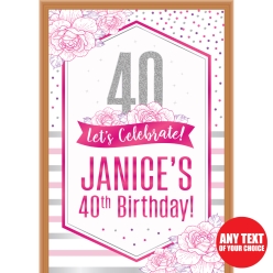Pink Glitz 40th PERSONALIZED Giant Vinyl Keepsake Door Sign