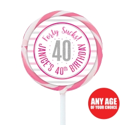 Pink Glitz Age 40 PERSONALIZED Lollipops - 12 Pack
