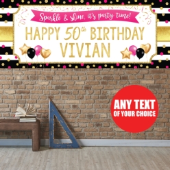 50th Bday Pink Gold PERSONALIZED Giant Vinyl Keepsake Banner