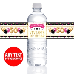 50th Birthday Pink Gold PERSONALIZED VINYL Bottle Labels - 10 PK