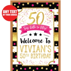 50th Bday Pink Gold PERSONALIZED Giant Vinyl Keepsake Door Sign