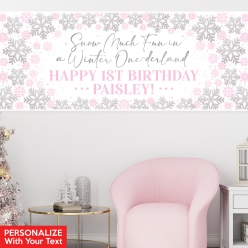 Winter Onederland Pink & Silver PERSONALIZED Giant Vinyl Banner