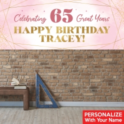 65th Bday Pink Watercolour PERSONALIZED Giant Vinyl Banner