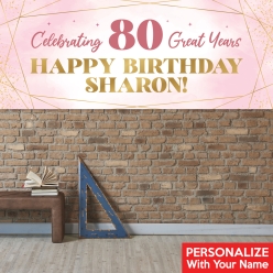 80th Bday Pink Watercolour PERSONALIZED Giant Vinyl Banner
