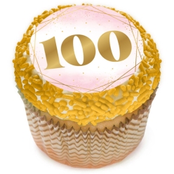 100th Bday Pink Watercolour Cupcake Icing Toppers 12pk