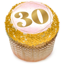 30th Bday Pink Watercolour Cupcake Icing Toppers 12pk