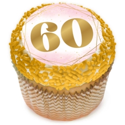 60th Bday Pink Watercolour Cupcake Icing Toppers 12pk