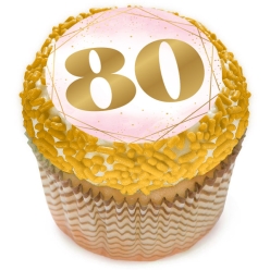 80th Bday Pink Watercolour Cupcake Icing Toppers 12pk