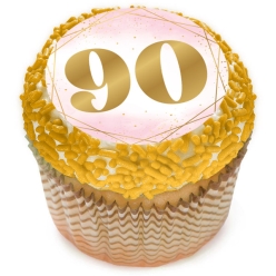 90th Bday Pink Watercolour Cupcake Icing Toppers 12pk
