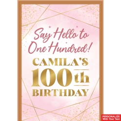 100th Bday Pink Watercolour PERSONALIZED Vinyl Door Sign