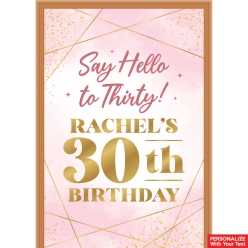 30th Bday Pink Watercolour PERSONALIZED Vinyl Door Sign