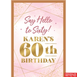60th Bday Pink Watercolour PERSONALIZED Vinyl Door Sign