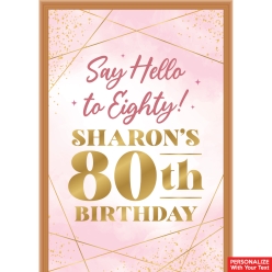 80th Bday Pink Watercolour PERSONALIZED Vinyl Door Sign