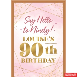 90th Bday Pink Watercolour PERSONALIZED Vinyl Door Sign