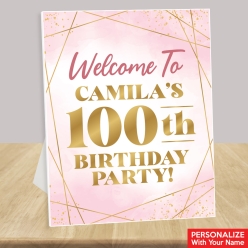 50% OFF: 100th Bday Pink Watercolour Custom Name 14