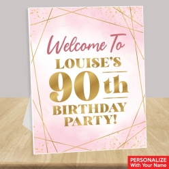 50% OFF: 90th Bday Pink Watercolour Custom Name 14