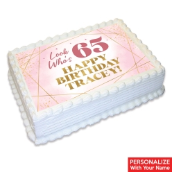 65th Bday Pink Watercolour Personalizable Edible Icing