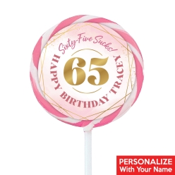 65th Bday Pink Watercolour Large Swirl Lollipops - 12 Pk