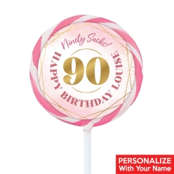 90th Bday Pink Watercolour Large Swirl Lollipops - 12 Pk