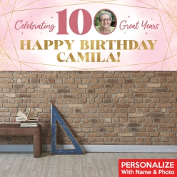 100th Bday Pink Watercolour PERSONALIZED Vinyl Photo Banner