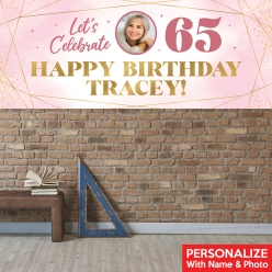 65th Bday Pink Watercolour PERSONALIZED Vinyl Photo Banner