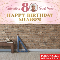 80th Bday Pink Watercolour PERSONALIZED Vinyl Photo Banner