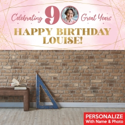 90th Bday Pink Watercolour PERSONALIZED Vinyl Photo Banner