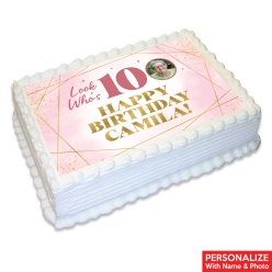 100th Bday Pink Watercolour Photo Personalizable Edible Icing